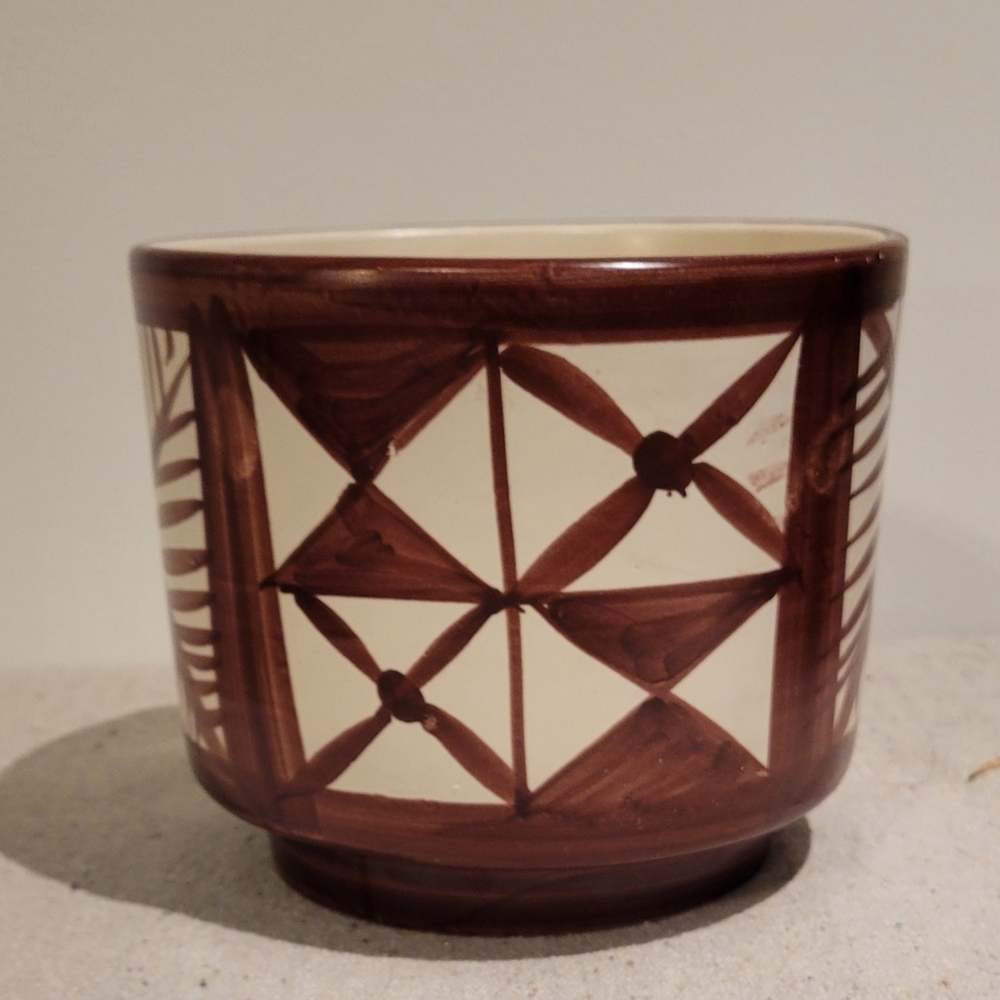 Vintage Brown And White Handpainted Ceramic Planter